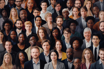 Large group of diverse multiethnic people standing together in a row. Diverse ethnicities concept. - obrazy, fototapety, plakaty