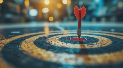 Businessman aims arrow at a virtual target dartboard, precision in setting objectives for business investments visualizes strategic approach to achieving goals and hitting targets in business.