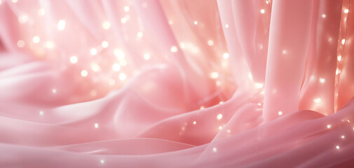 Magical fairy lights with soft focus and pink fabric textures for wallpaper or background 001