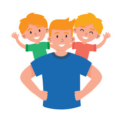Isolated cute happy father character with children Vector
