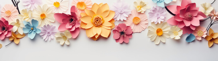 Spring flowers on white background with copy space