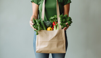 Person holding Reusable Tote Bag with Local Products
