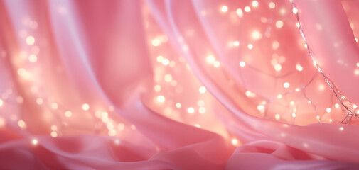 Magical fairy lights with soft focus and pink fabric textures for wallpaper or background 004