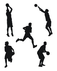 Vector set of male basketball players silhouettes, isolated vector