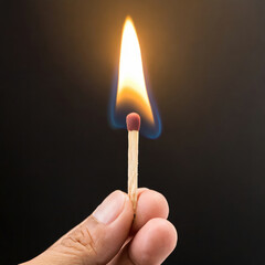 Burning match in a hand