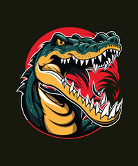 Crocodile head mascot logo design vector template on black background.