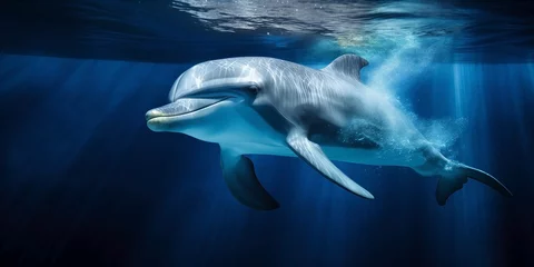Poster Dolphin underwater on a dark background © Irène