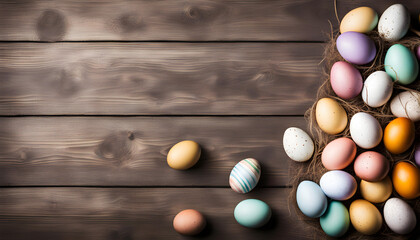 Easter eggs on wooden background with copy-space