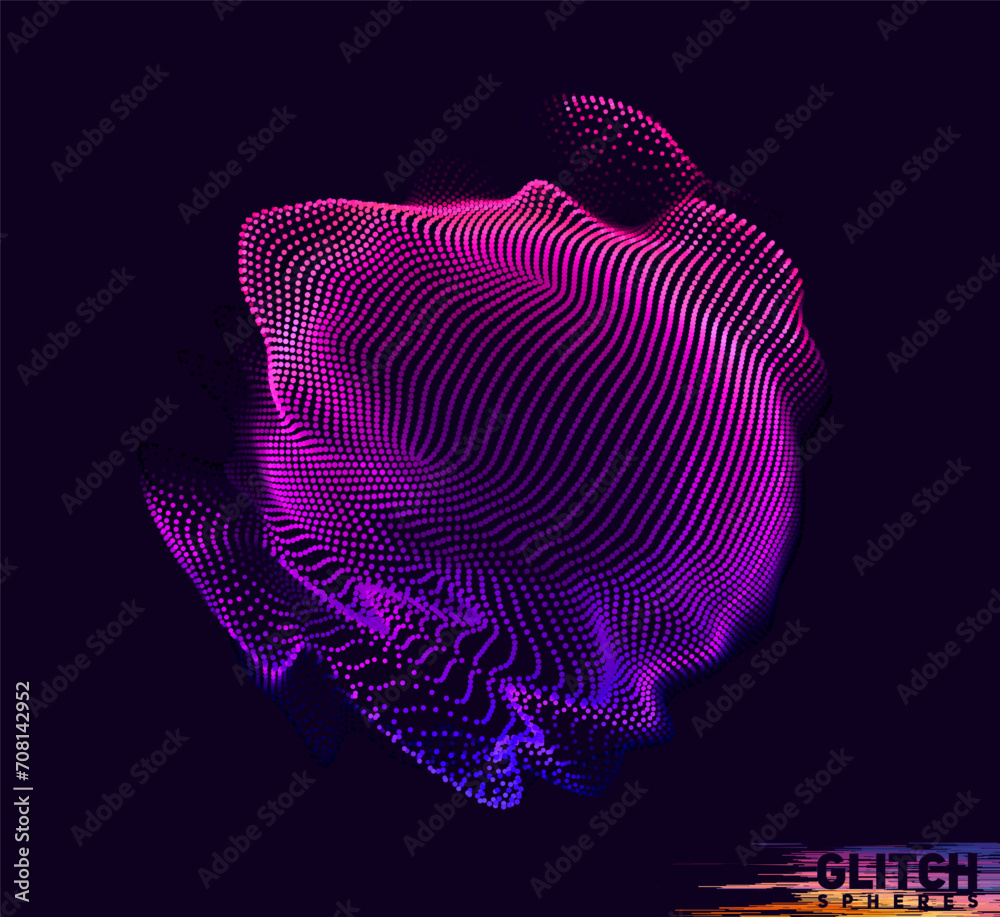 Wall mural abstract vector colorful mesh on dark background. futuristic style card. corrupted point sphere