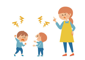 子供の喧嘩　かわいいイラスト素材