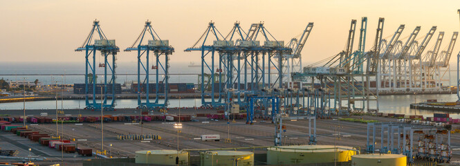 Thousands of shipping containers in the port of Long Beach near Los Angeles California. The Port of...