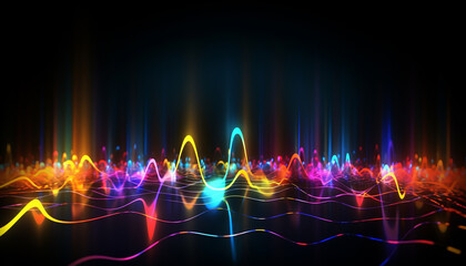 Fototapeta premium Bright glowing wave pattern in a modern nightclub generated by AI