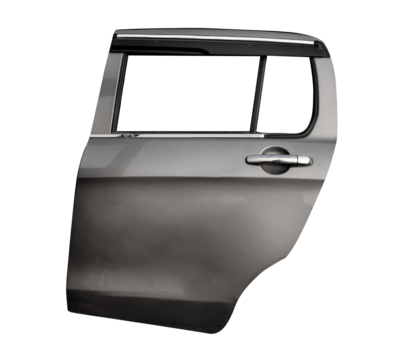 Single back door of a car in gray color, transparent png with no background