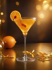 A glamorous golden cocktail made with saffron-infused rum, orange liqueur, and prosecco. Garnish with a twist of orange peel and edible gold leaf. ai generative