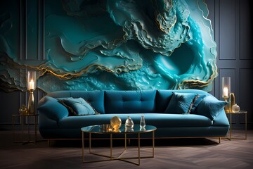 Liquid layers of cobalt and emerald, flowing effortlessly to create a visually striking abstract wallpaper with a sense of depth and intriguer