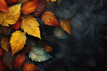 Autumn Whisper Leaves in Rich Hues Smoke Veiled Background Seasonal Transition Elegant Wallpaper Design