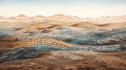 Geometric Dunes Mosaic Abstract Desert Landscape Earth Tones Digital Art Background Wallpaper