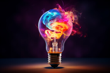 Illuminated Thoughts Vivid Flames and Smoke Inside Lightbulb Dynamic Creativity and Energy Concept Artwork