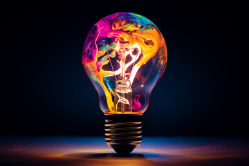 Inspirational Blaze Artistic Lightbulb with Swirling Colors of Passion and Imagination on a Dark Canvas