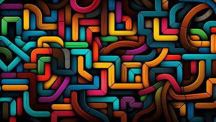Vibrant Geometric Maze Complex Interlocking Lines and Squares Colorful Abstract Design Intricate Pattern Wallpaper 2