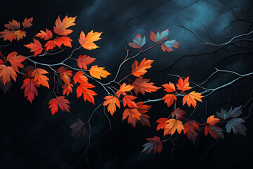 Maple Leaves on Dark Backdrop Interpretation of Fall