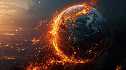 Obraz na płótnie Canvas a planet earth lit on fire generative ai
