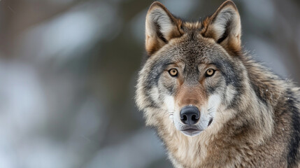 Grey wolf ( Canis lupus ) close up. Generative Ai