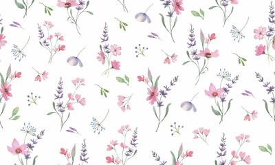 Seamless watercolor floral pattern. Hand drawn  illustration isolated on white background.