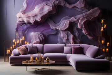 Liquid onyx and ethereal lavender converging, resulting in a captivating and mysterious wallpaper