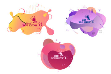 Did you know question text on a fluid trendy shape with geometric elements and a megaphone. Vector design banner isolated for curiosity, knowledge, quiz games, trivia, education, advertising, business
