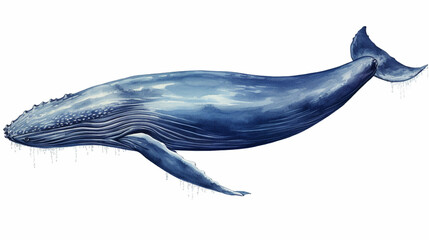 Watercolor humpback whale hand painted indigo color. Generative Ai
