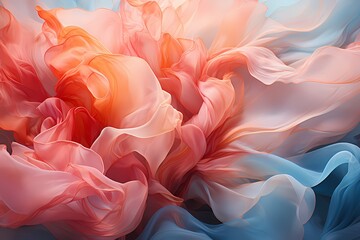Liquid petals of blush pink and tranquil aqua, gracefully intertwining to form a delicate and soothing abstract background texture.