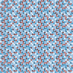 Abstract seamless vector pattern with simple geometric tiles in shades of blue, red and white. Modern playful background for fashion, interior design and wallpaper.