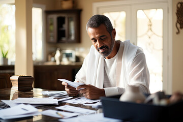 Fototapeta na wymiar Senior Arabian businessman planning finance, sitting at a modern home office desk, using with a confident and serious demeanor.