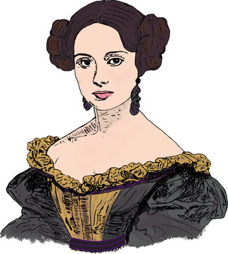 Illustation of Ada Lovelace (1815-1852), daughter of Lord Byron and mathematician, computer science