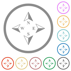 Compass directions flat icons with outlines