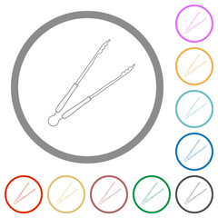 Barbecue tongs outline flat icons with outlines