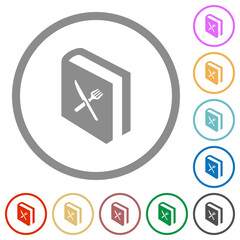 Obraz premium Cookbook with knife and fork flat icons with outlines