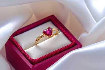 elegant heart-shaped ruby ring in a luxurious velvet box