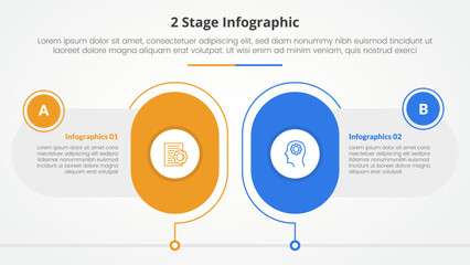 2 points stage template for comparison opposite infographic concept for slide presentation with big round capsule shape outline with flat style