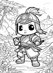 Fototapeta na wymiar a cute LITTLE SAMURAI illustration coloring page