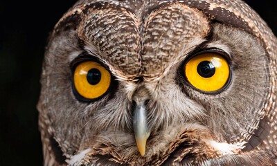 Close-up portrait of an owl on a black background