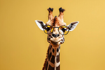 giraffe wearing glasses on a yellow background