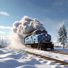 Fototapeta na wymiar train in the snow generative ai