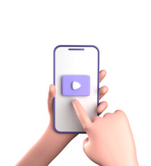 3d rendering of smartphone with hand, 3D pastel smaprtphone with ornaments, icon set.