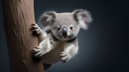 Playful koala hanging upside down, emphasizing the uniqueness of its paw prints -Generative Ai
