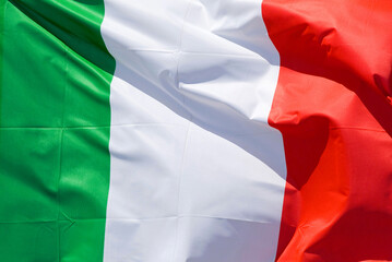 closeup of the national flag of  Italy, flapping fluttering moving in the wind