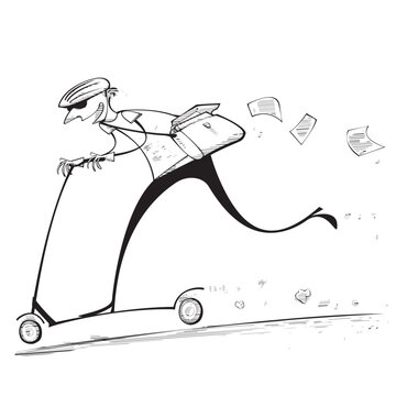 Man Hurrying along on scooter