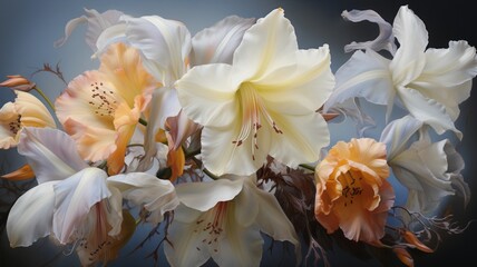 Soft focus on a cluster of Anguloa uniflora blooms, creating a dreamy and atmospheric floral portrait  -Generative Ai