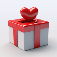3d gift box decorated with a red heart, isolated on a white background. Happy Valentine's day..